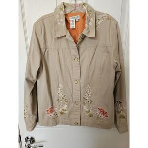 Coldwater Creek Women's Long Sleeve Denim Appliques Beads Lined Jacket, Small